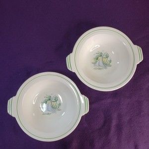 2 Vtg Steubenville "Sandra" Soup/Cereal Bowls USA Sailboat Palm Trees Art Deco
